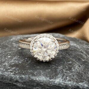 NEW Certified 2 ct. t.w. Moissanite Round Halo Ring